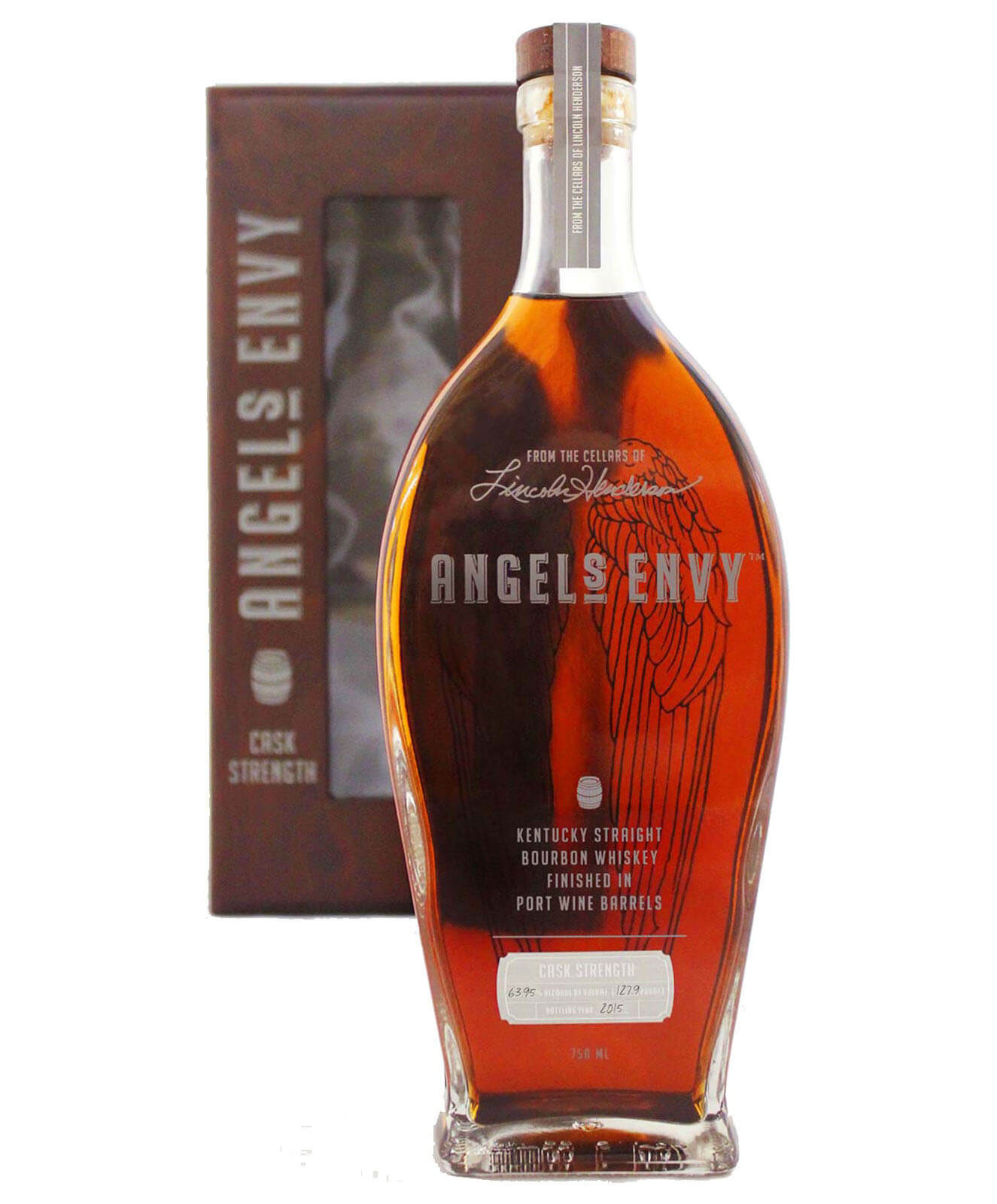 Angel’s Envy Cask Strength, bottle and package on white