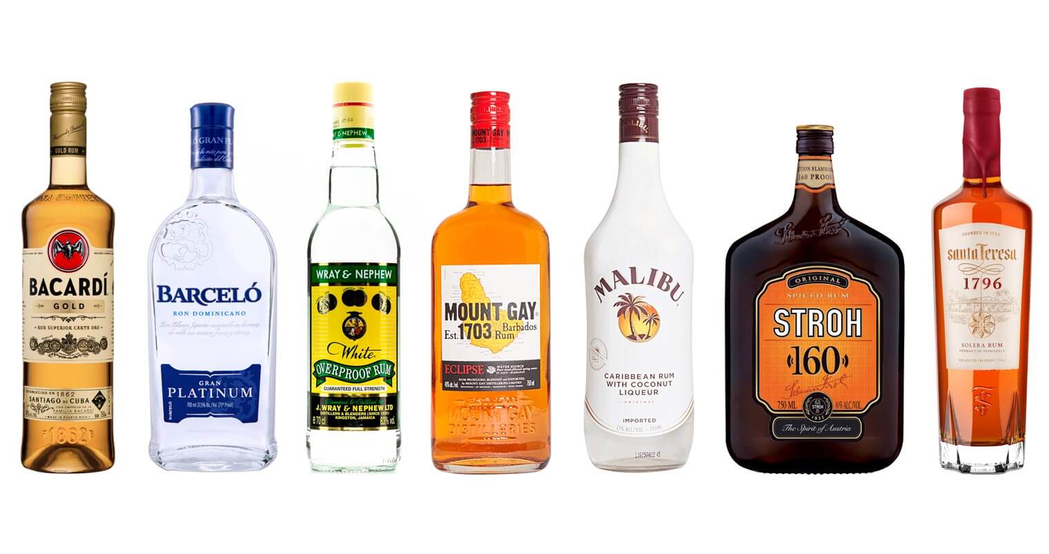 Best Rums for a Piña Colada, bottles on white, featured image