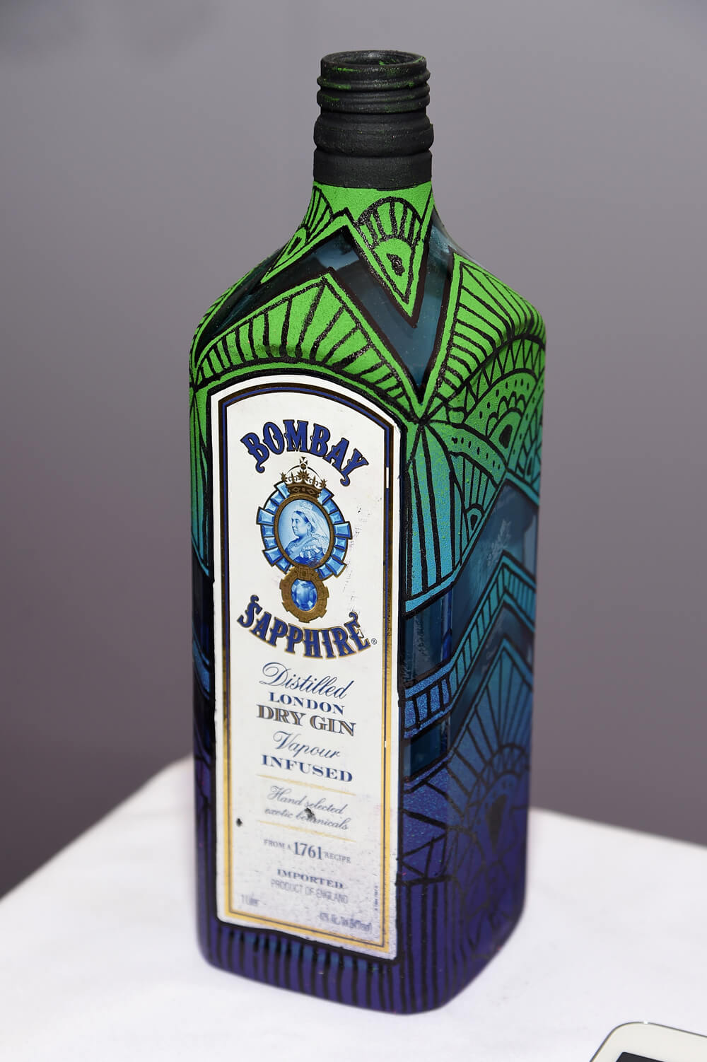 Artfully designed BOMBAY SAPPHIRE bottle in celebration of the 5th Annual BOMBAY SAPPHIRE Artisan Series Finale during SCOPE Miami Beach