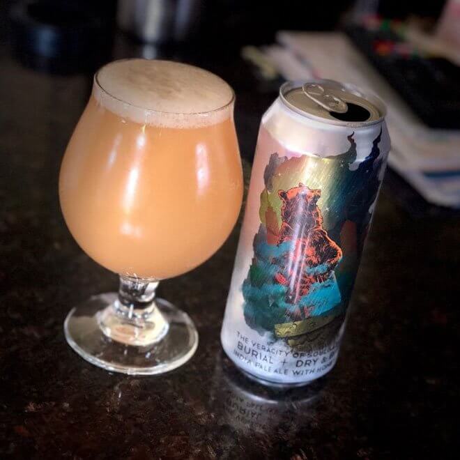 Burial Beer Company The Veracity Of Soulgazing IPA glass and can on bar
