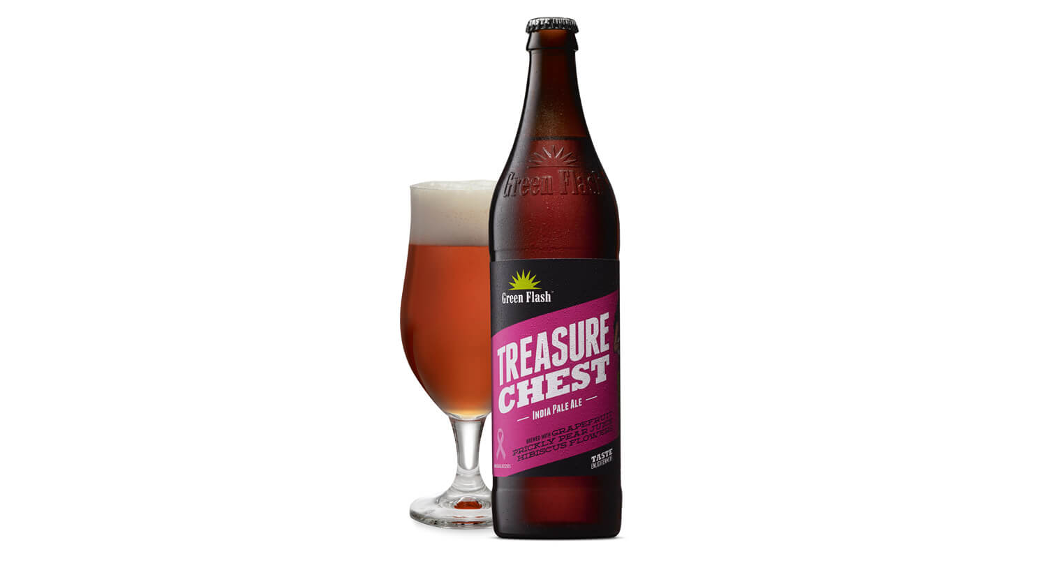 Green Flash Brewery Releases 'Treasure Chest Brew' - Supporting Cancer Prevention, bottle and glass