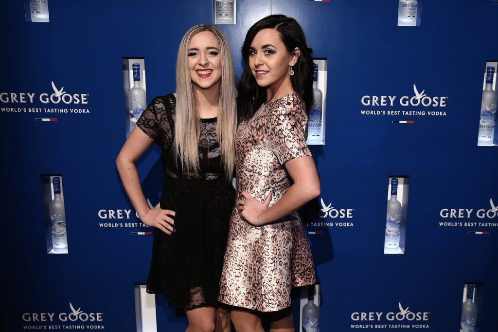 Megan Mace and Elizabeth Mace of Megan & Liz attend the GREY GOOSE and Stadiumred New York VIP Grammy Awards Party on February 8, 2015 in New York City