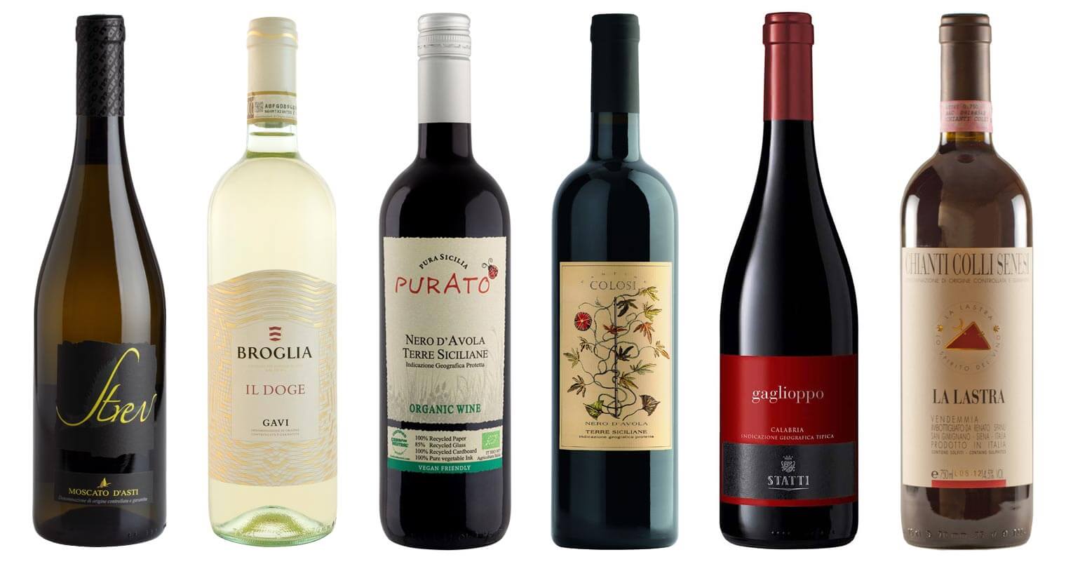 Italian Wines by the Glass, bottles on white, featured image
