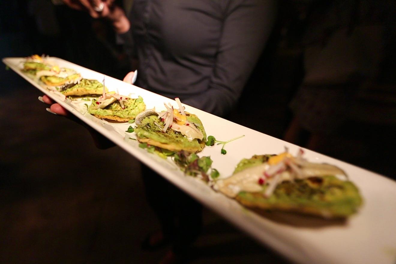Modern Mexican bites incorporating black ants and grasshoppers, by Chef Antrio Hernandez, featured brands
