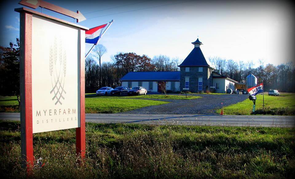 Myer Farm Distillers, outdoor view with street sign