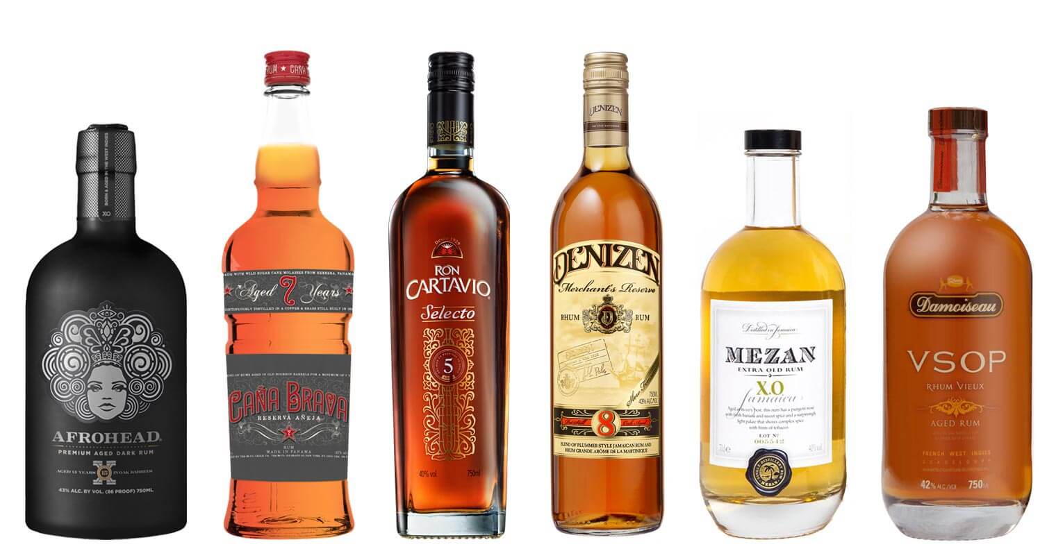 6 Rich Rums for Winter Sipping, bottles on white, featured image