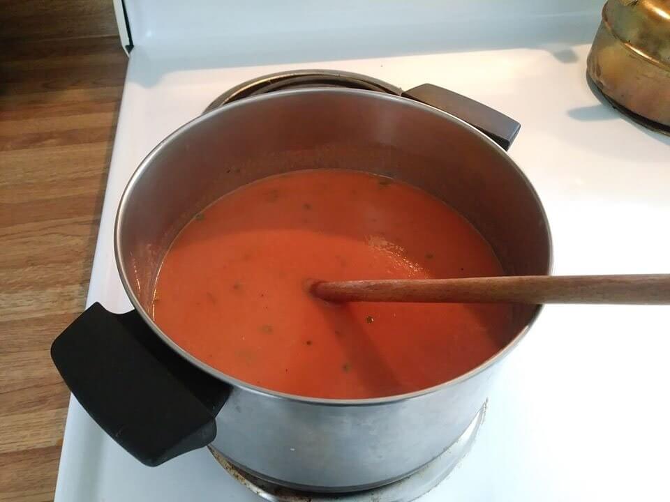Tomato and Celery Soup, pot on stove