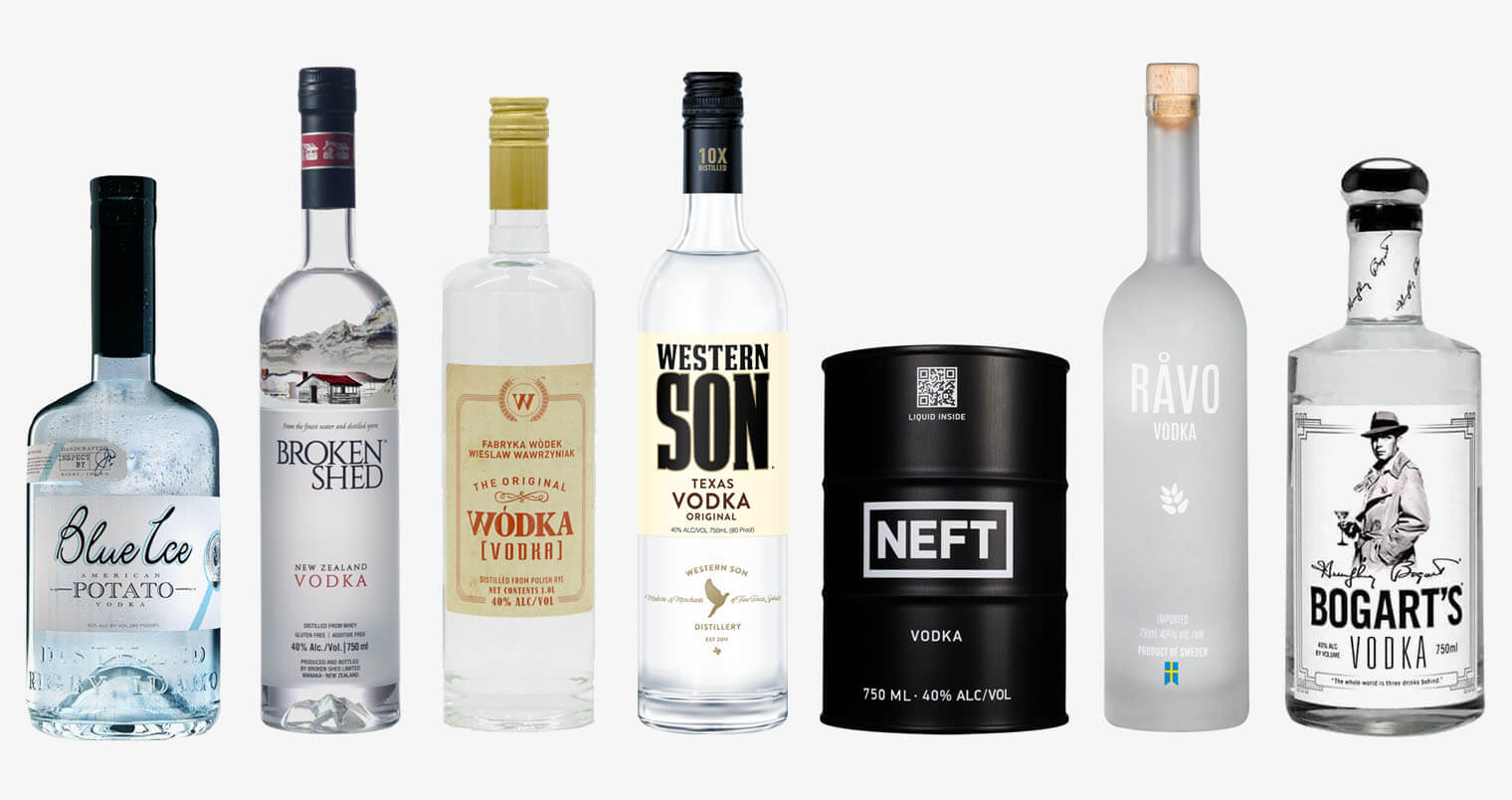 Top 7 Vodka Brands for Delivery, featured image, bottles on white